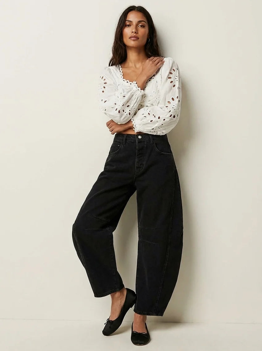 Lacey | Women’s Mid Rise Front Pockets Wide Leg Denim Jeans