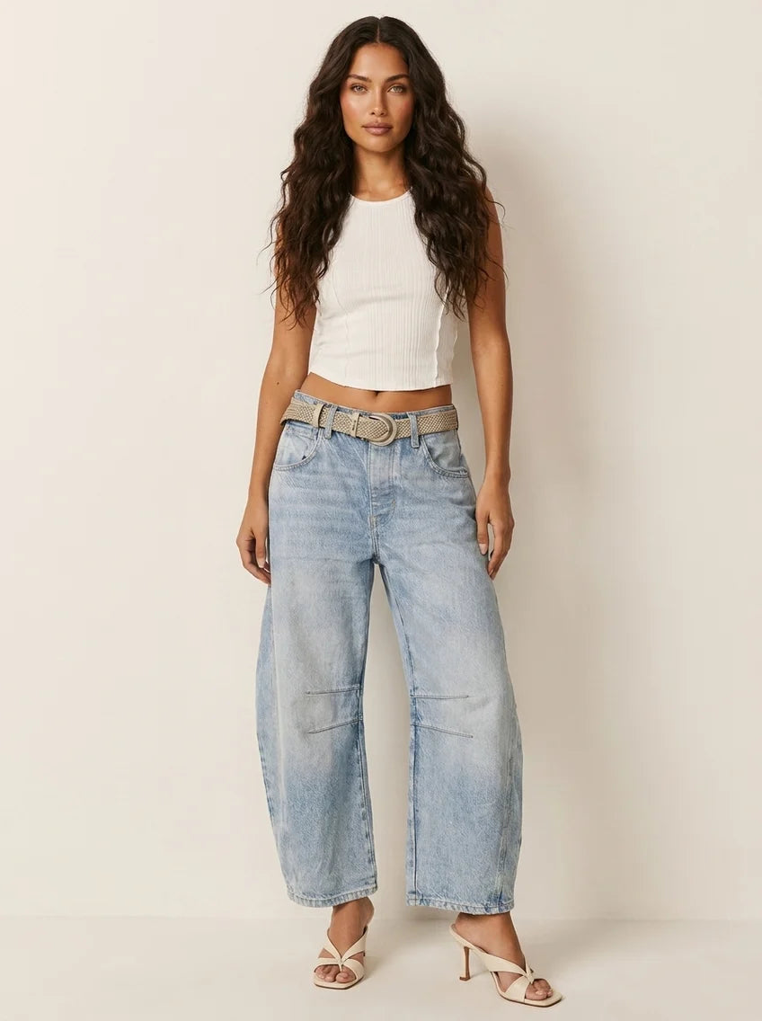 Lacey | Women’s Mid Rise Front Pockets Wide Leg Denim Jeans