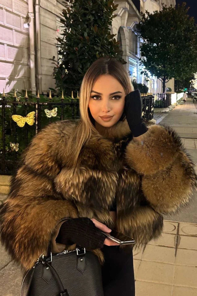 Larissa | Women's Faux Fur Long Sleeve Cropped Collared Jacket