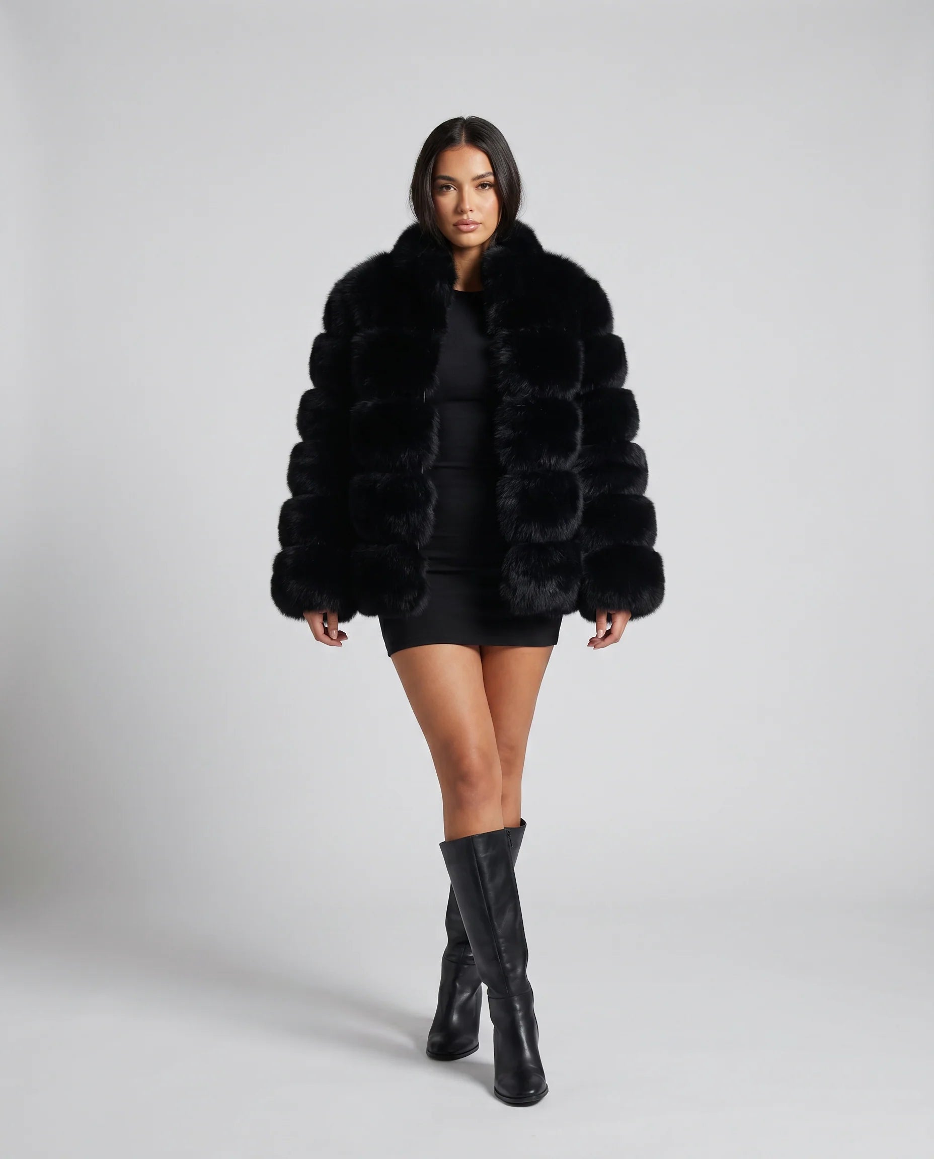 Larissa | Women's Faux Fur Long Sleeve Cropped Collared Jacket