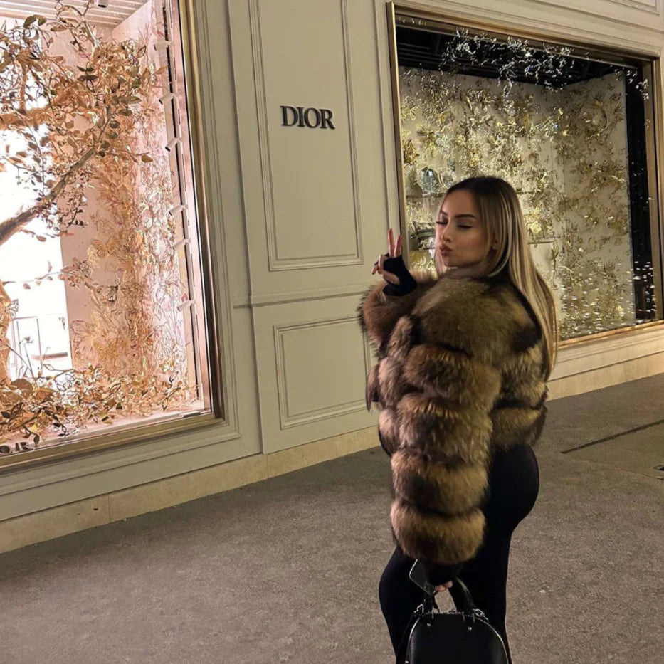 Larissa | Women's Faux Fur Long Sleeve Cropped Collared Jacket