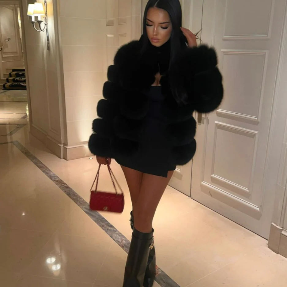 Larissa | Women's Faux Fur Long Sleeve Cropped Collared Jacket