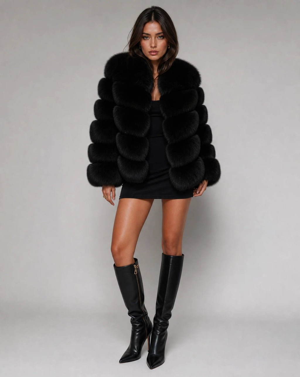 Larissa | Women's Faux Fur Long Sleeve Cropped Collared Jacket