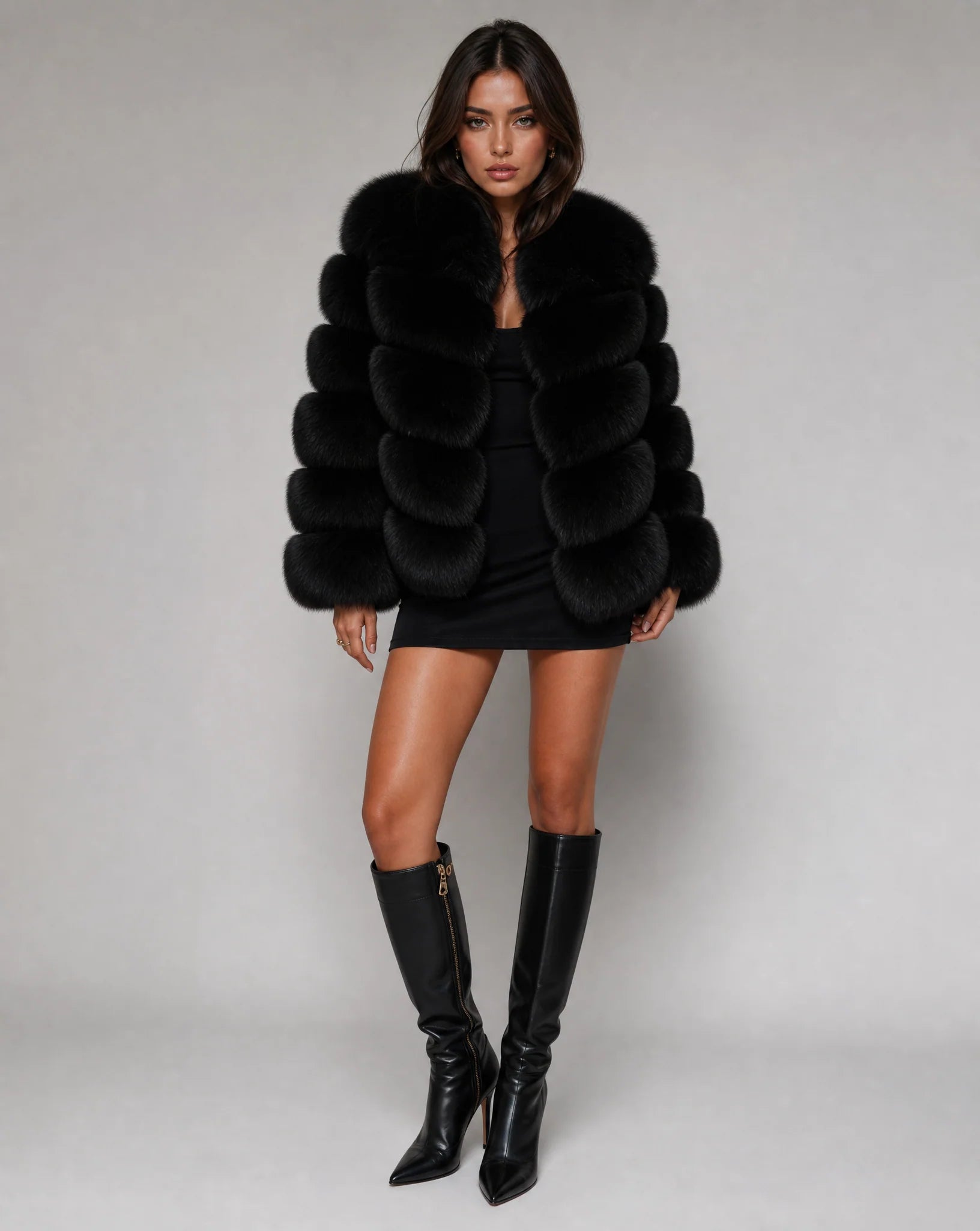 Larissa | Women's Faux Fur Long Sleeve Cropped Collared Jacket