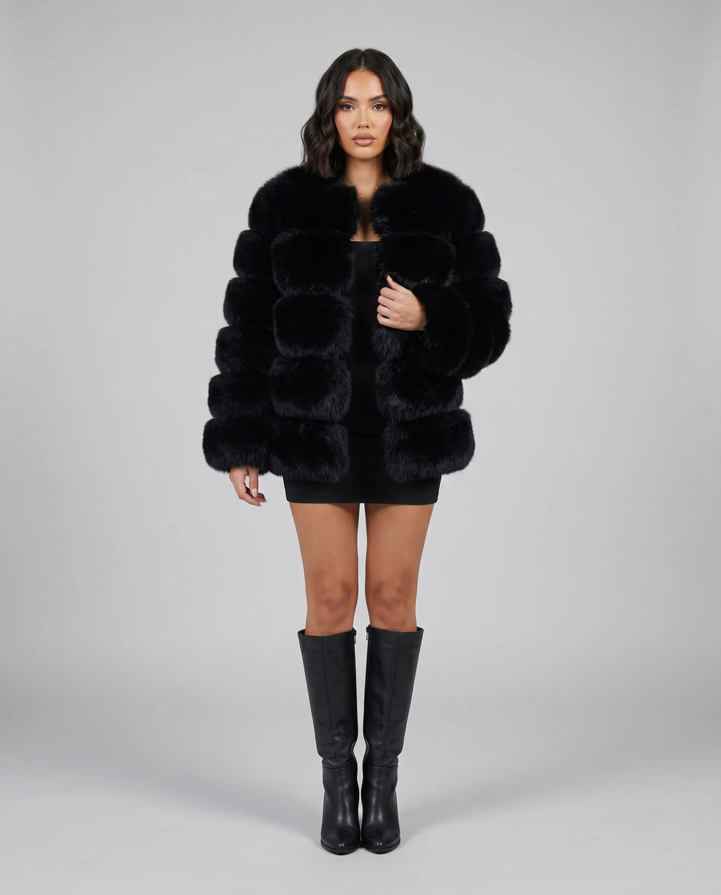 Larissa | Women's Faux Fur Long Sleeve Cropped Collared Jacket