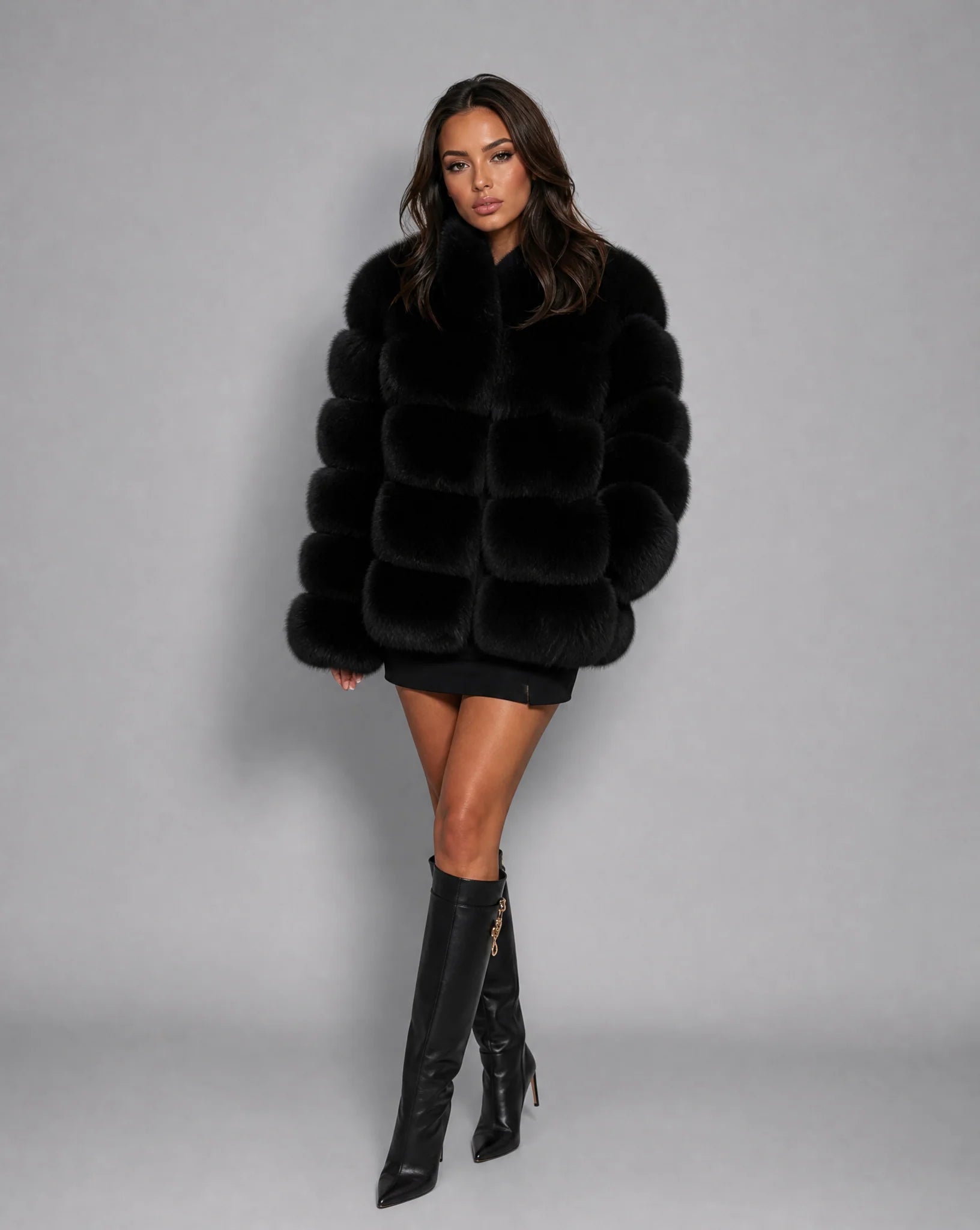 Larissa | Women's Faux Fur Long Sleeve Cropped Collared Jacket