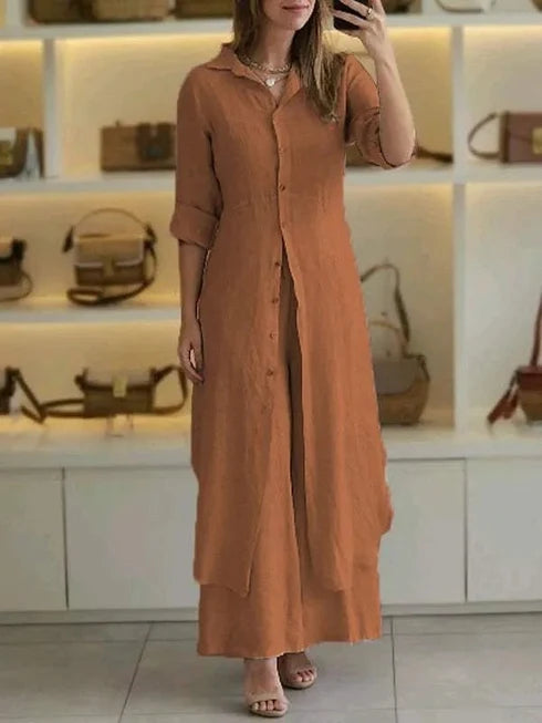 Laurie | Women’s Long Sleeve Collared Button Front Two Piece Set