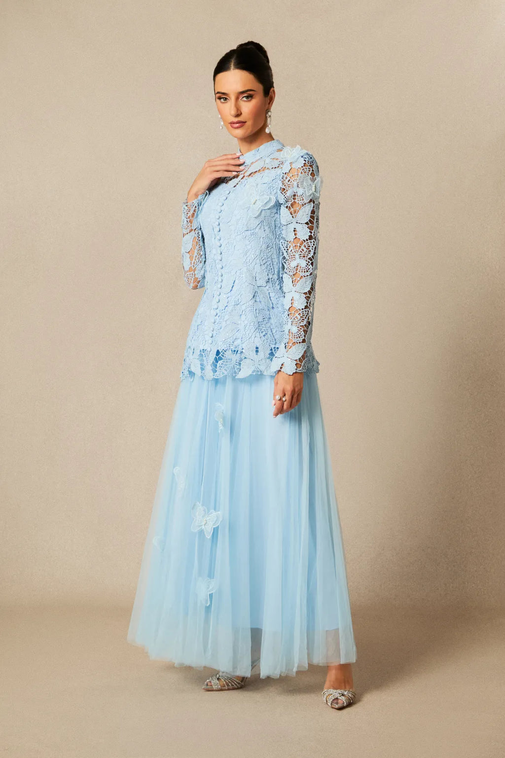 Leah | Women’s High Neck Long Sleeve Butterfly Flowy Two Piece Set