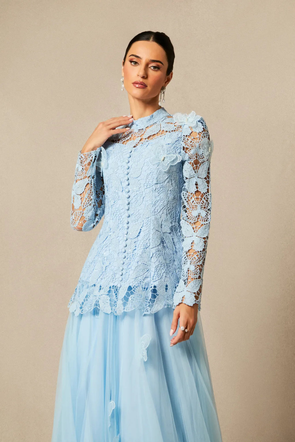 Leah | Women’s High Neck Long Sleeve Butterfly Flowy Two Piece Set