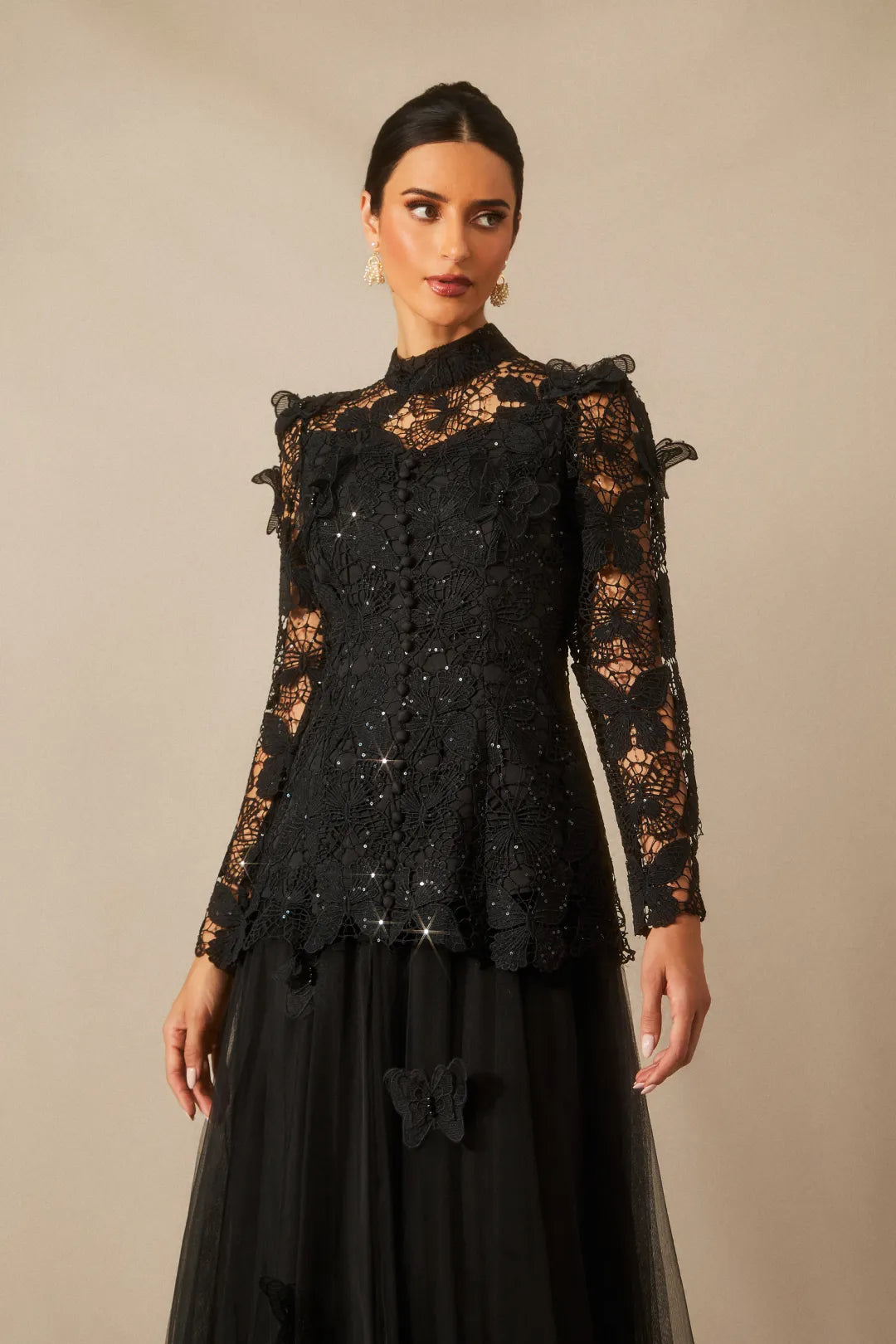 Leah | Women’s High Neck Long Sleeve Butterfly Flowy Two Piece Set