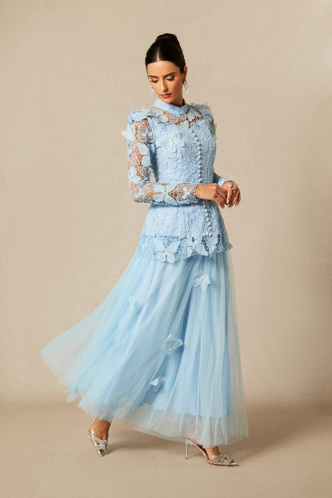 Leah | Women’s High Neck Long Sleeve Butterfly Flowy Two Piece Set