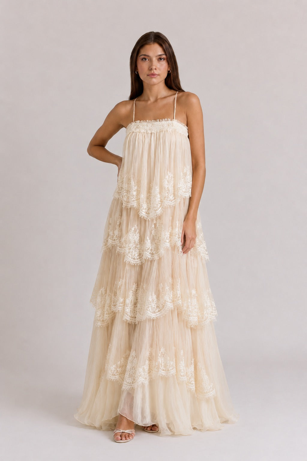 Leanne | Women’s Sleeveless Tiered Square Neck Maxi Dress