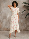 Lena | Women’s Asymmetrical Polka Dot Short Sleeve Midi Dress
