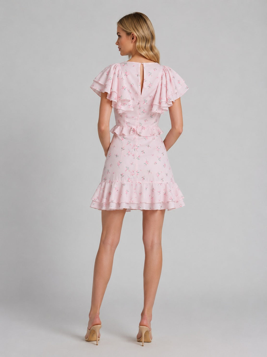 Lesley | Women’s V Neck Ruffled Flutter Sleeve Floral Mini Dress