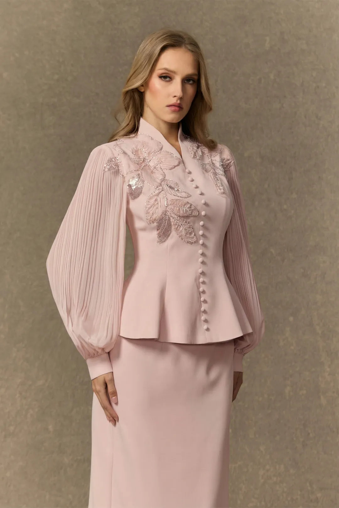 Lilian | Women’s Pleated Long Sleeve High Neck Two Piece Set