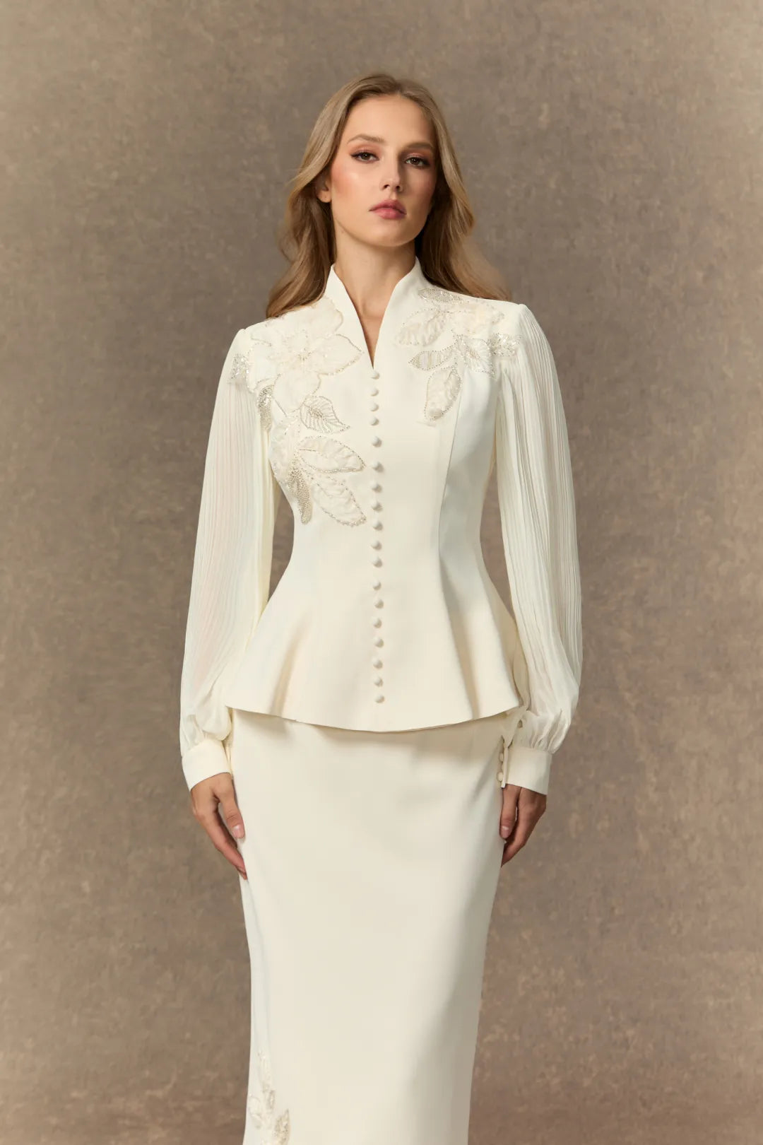 Lilian | Women’s Pleated Long Sleeve High Neck Two Piece Set