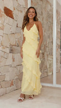Linda | Women’s Halter Neck Open Back Flowy Maxi Dress