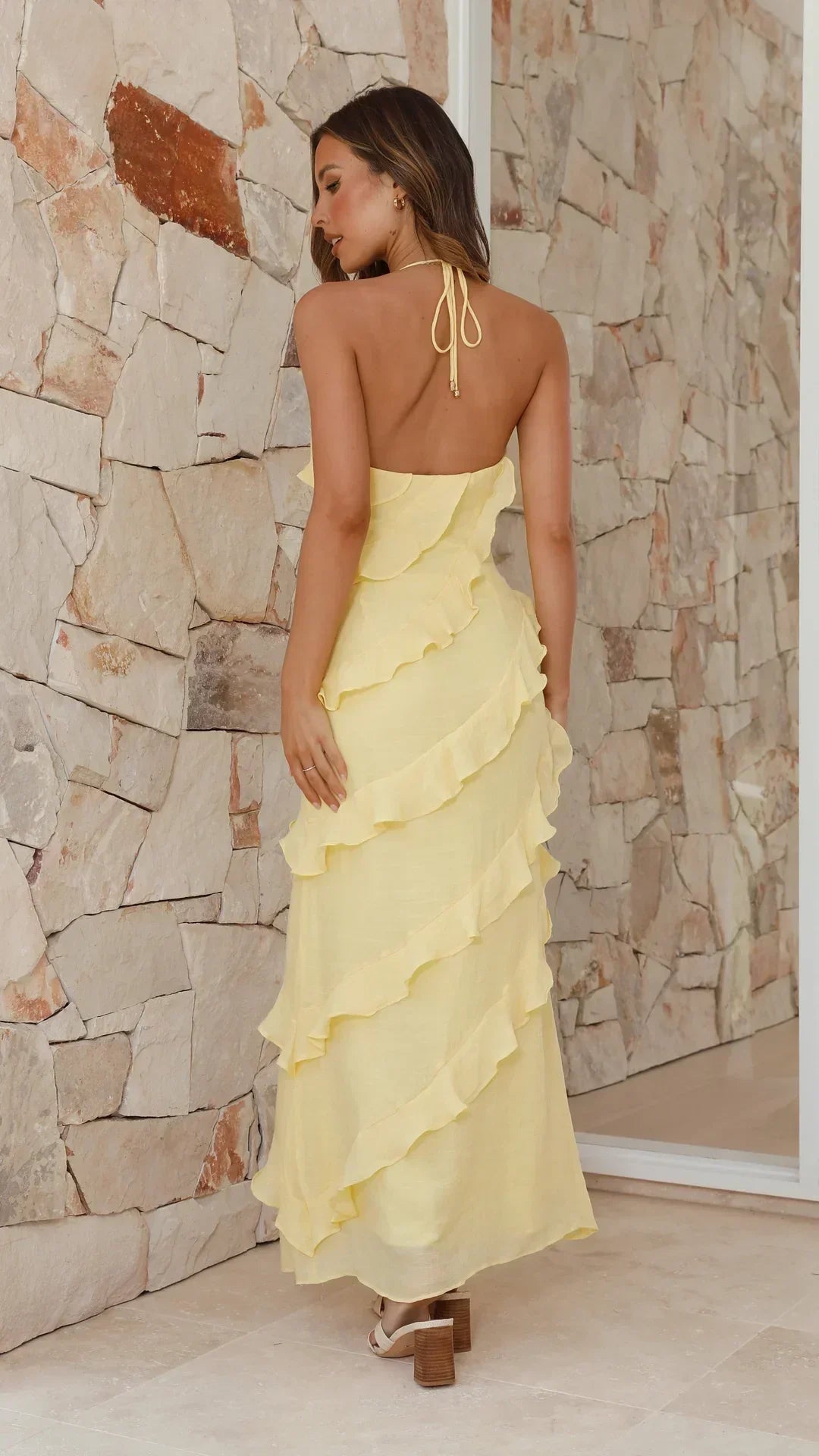 Linda | Women’s Halter Neck Open Back Flowy Maxi Dress