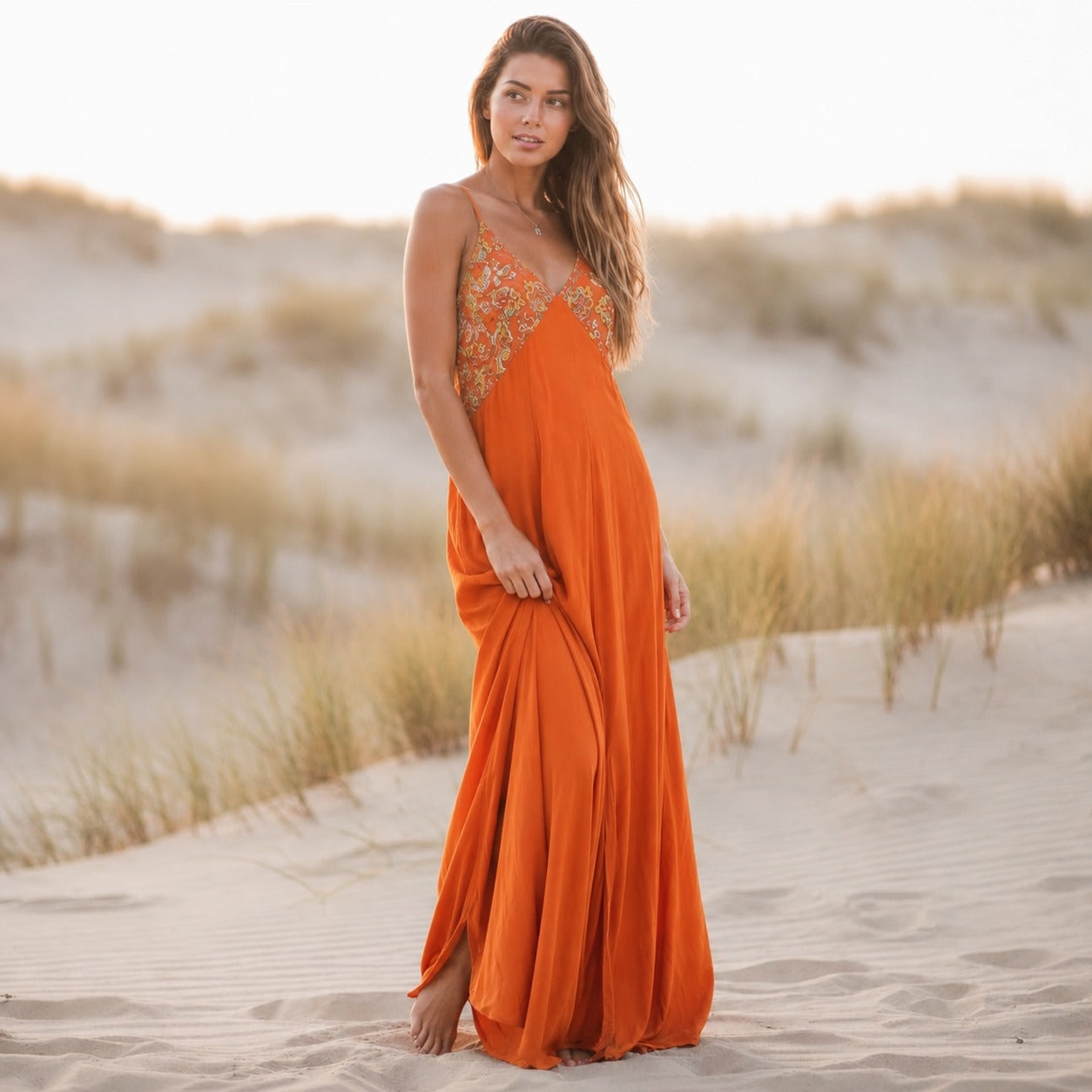 Lindsey | Women’s Printed V Neck Sleeveless Flowy Maxi Dress