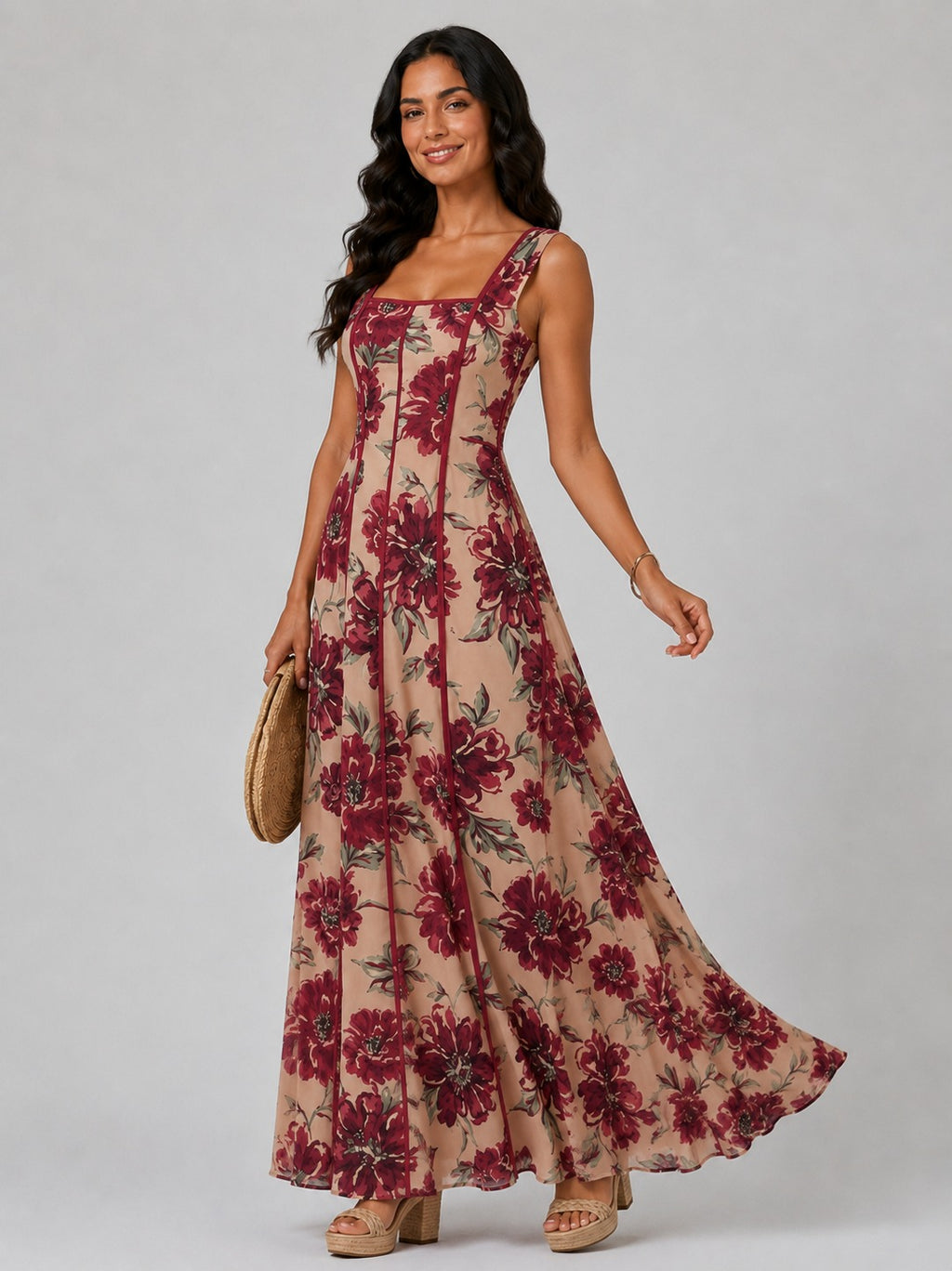 Lorraine | Women’s Square Neck Flowy Floral Wedding Guest Dress