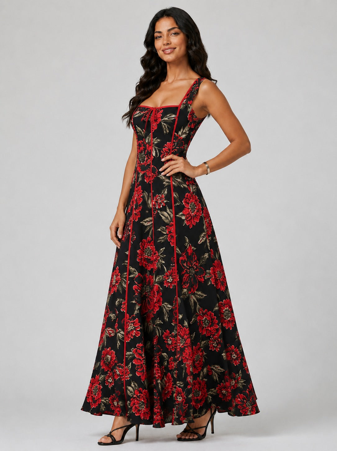 Lorraine | Women’s Square Neck Flowy Floral Wedding Guest Dress