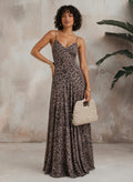 Louise | Women’s Printed V Neck Sleeveless Flowy Maxi Dress