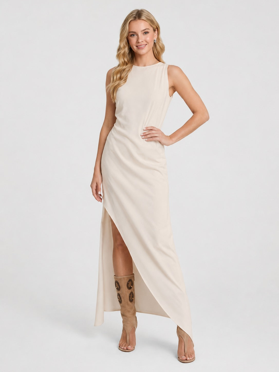 Luisa | Women’s Crew Neck Sleeveless High Slit Maxi Dress