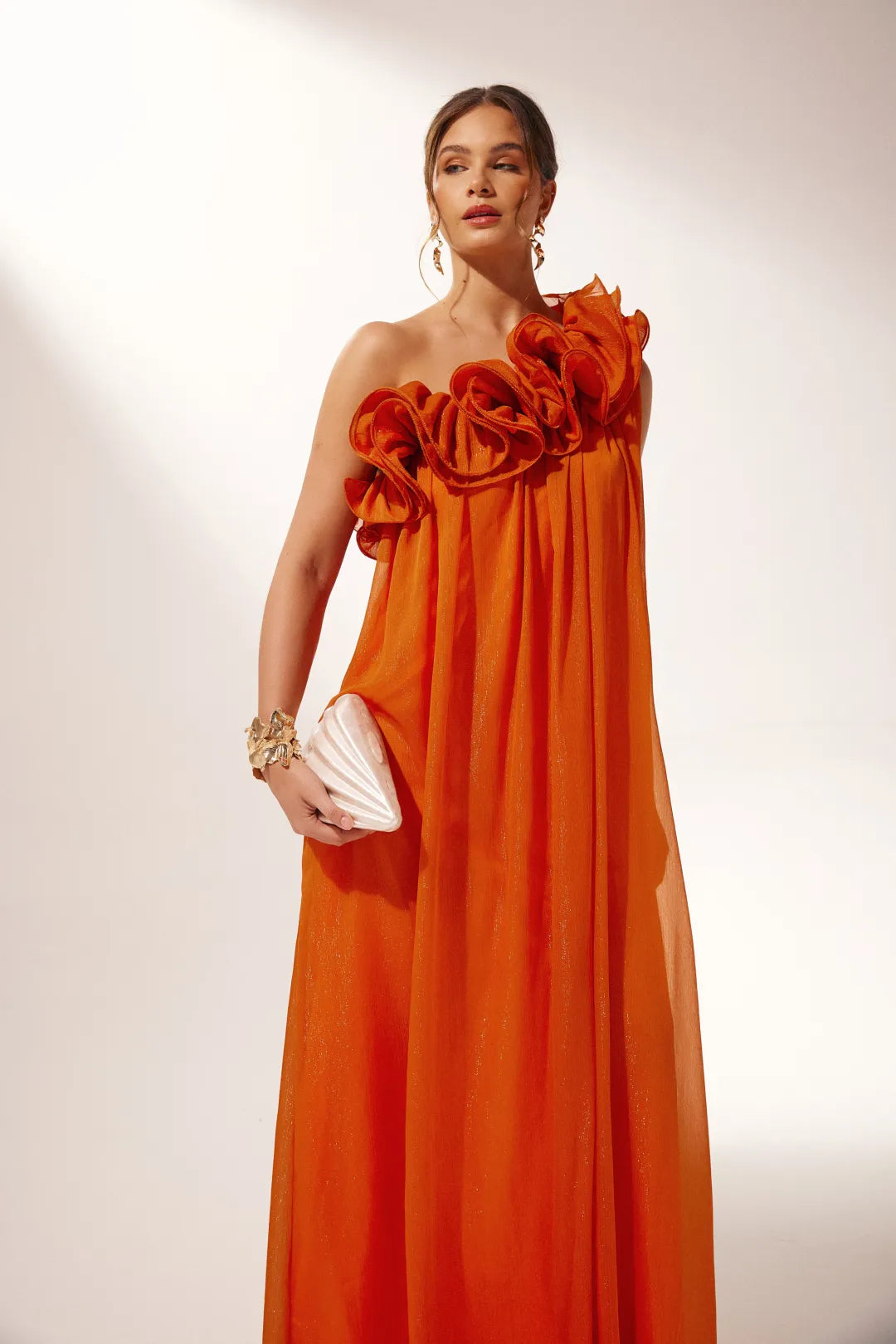 Lydia | Women’s Asymmetrical One Shoulder Ruffle Draped Maxi Dress