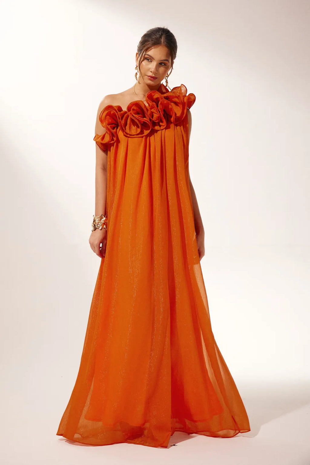 Lydia | Women’s Asymmetrical One Shoulder Ruffle Draped Maxi Dress
