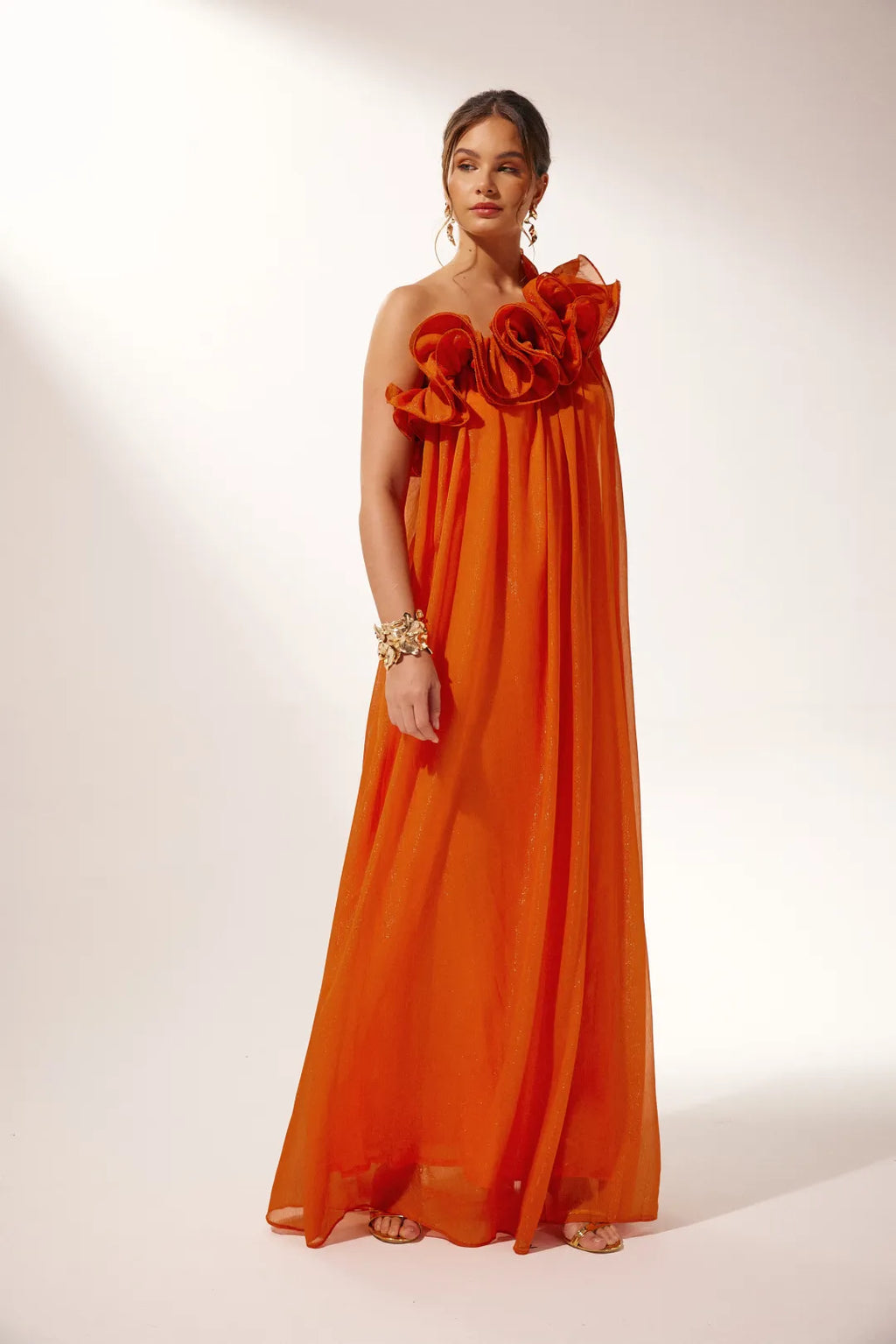 Lydia | Women’s Asymmetrical One Shoulder Ruffle Draped Maxi Dress