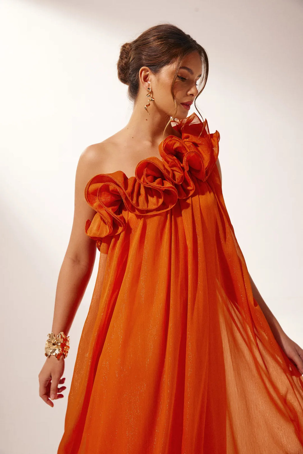 Lydia | Women’s Asymmetrical One Shoulder Ruffle Draped Maxi Dress