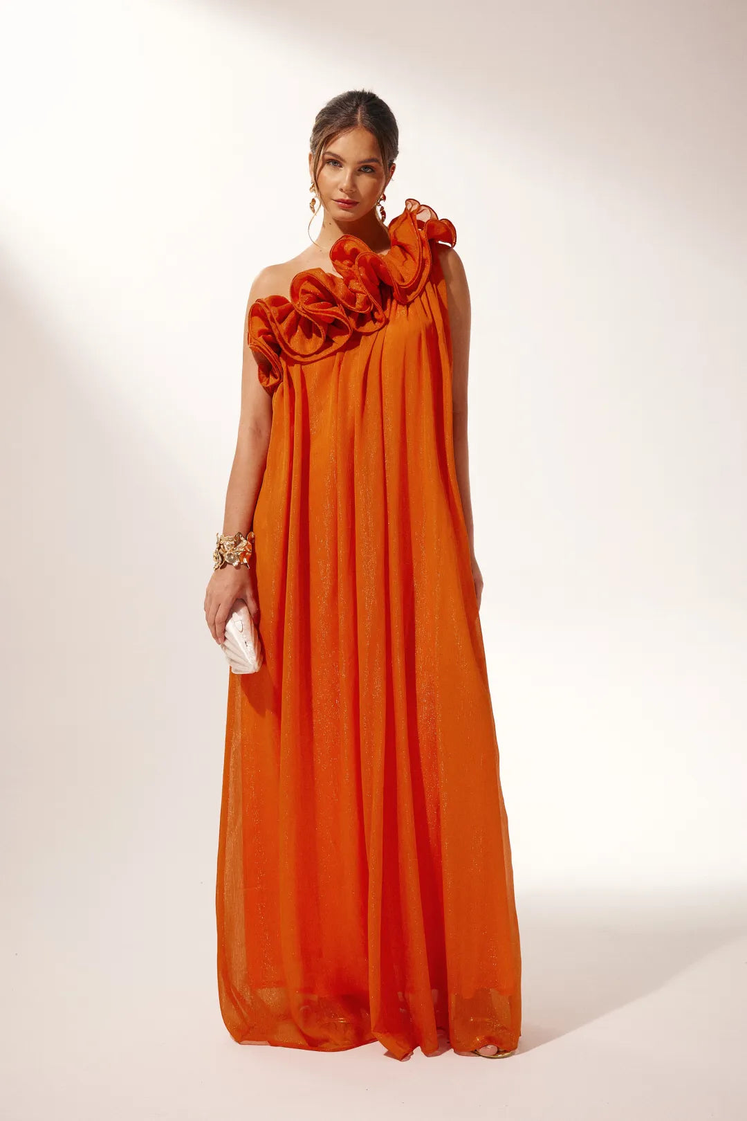Lydia | Women’s Asymmetrical One Shoulder Ruffle Draped Maxi Dress