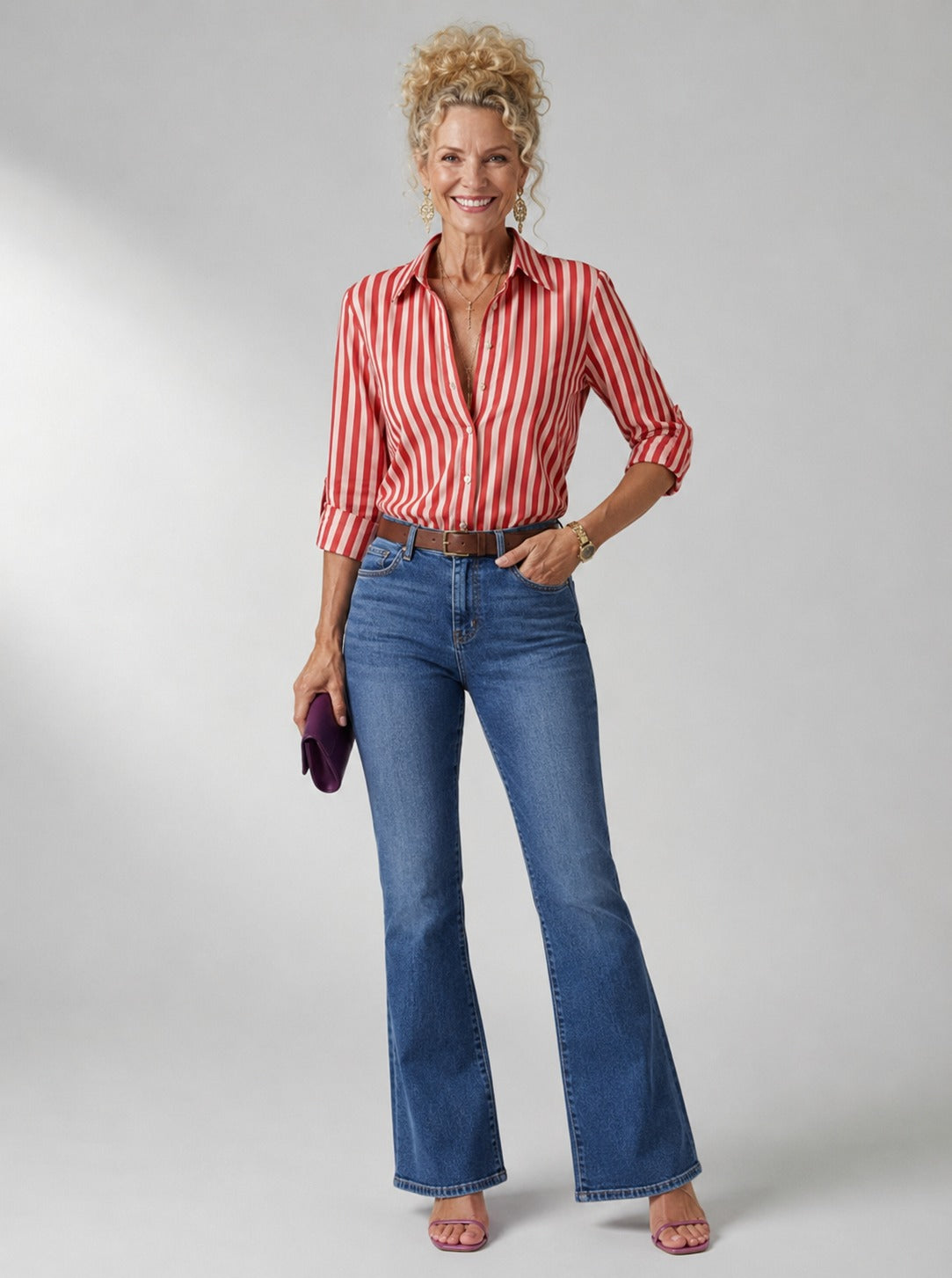 Maisie | Women's Striped Button Front Long Sleeve Collared Shirt