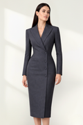Malika | Women's Button-Front Long Sleeve Blazer Midi Dress
