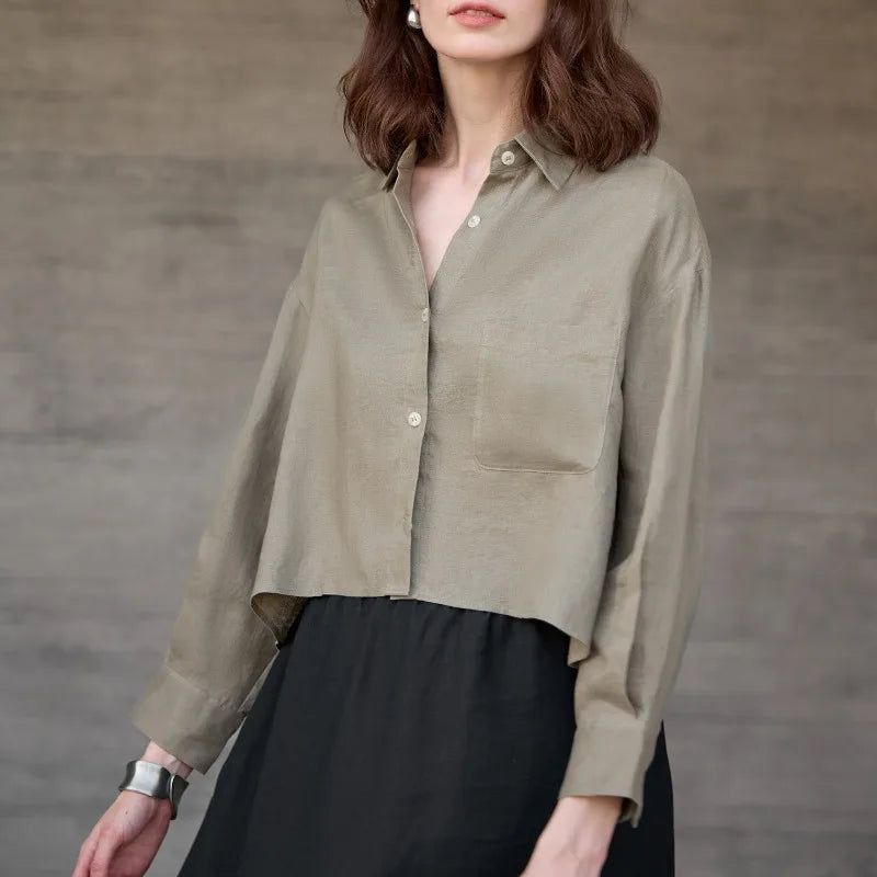 Marcela | Women's Cropped Long Sleeve Collared Shirt