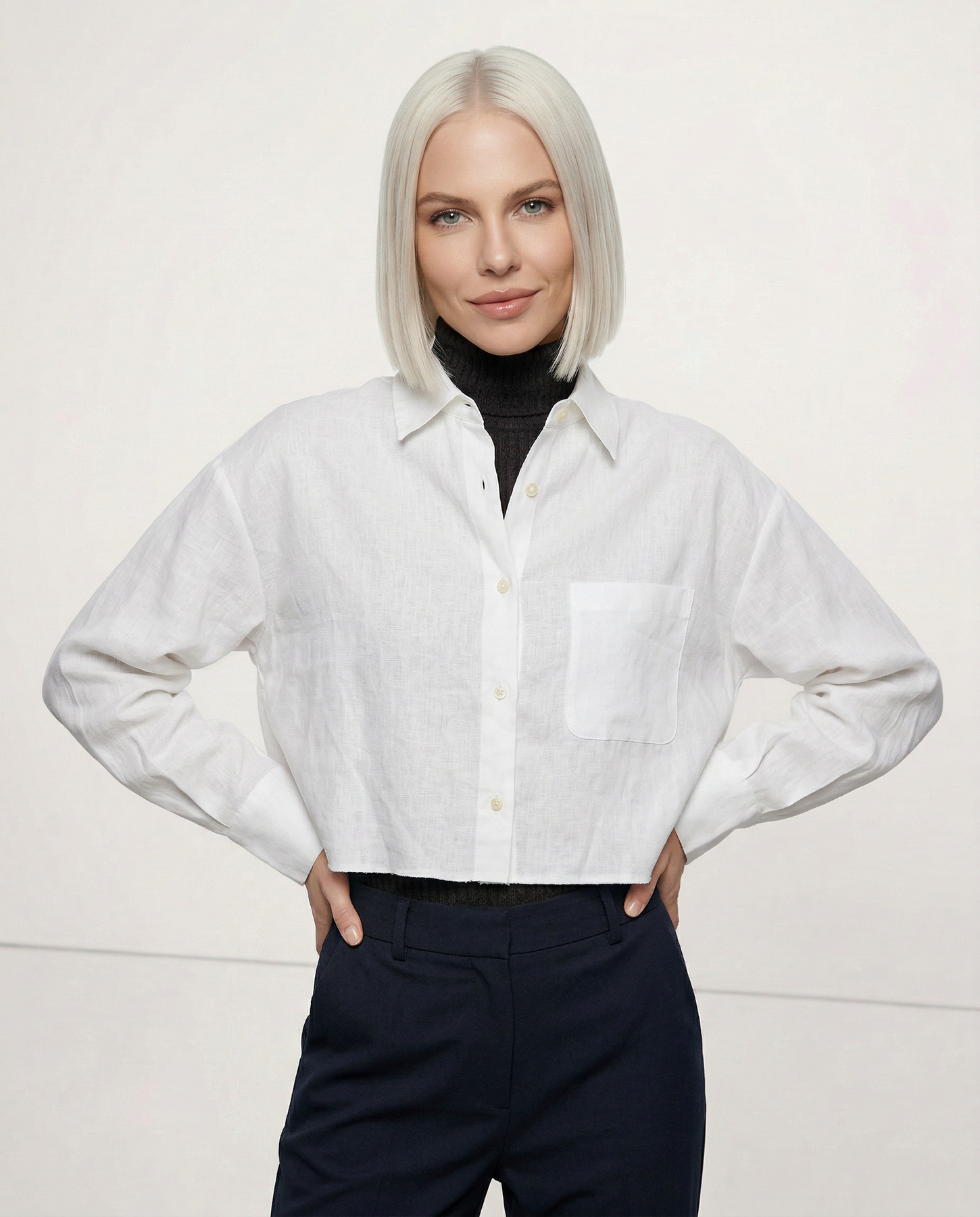 Marcela | Women's Cropped Long Sleeve Collared Shirt