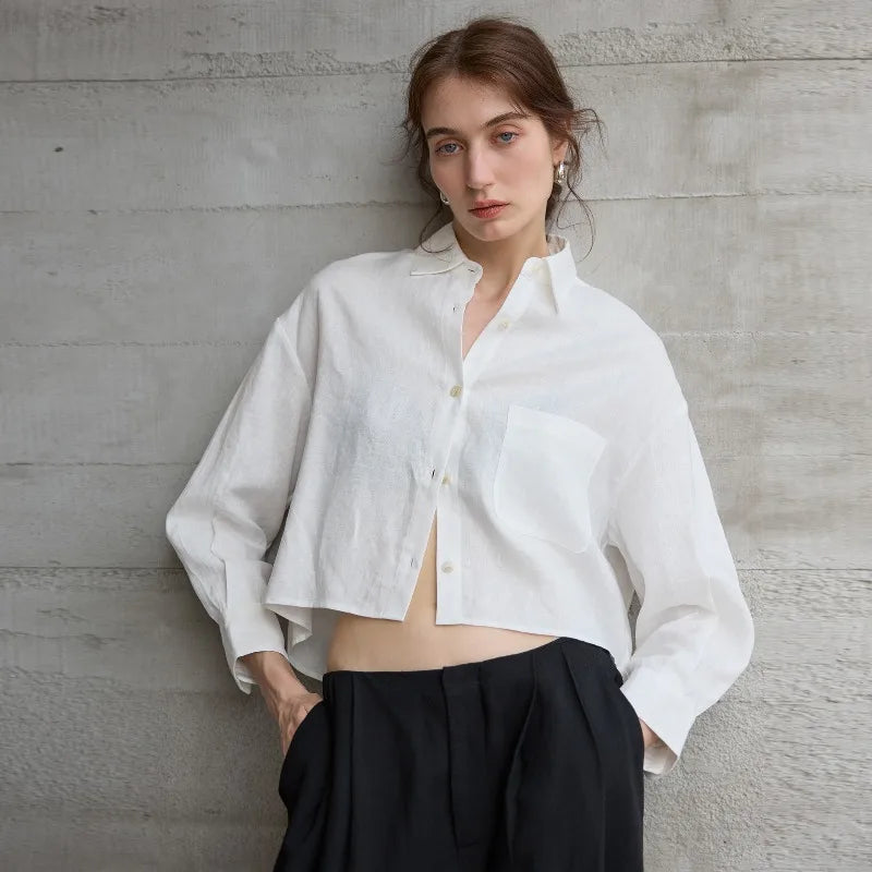Marcela | Women's Cropped Long Sleeve Collared Shirt
