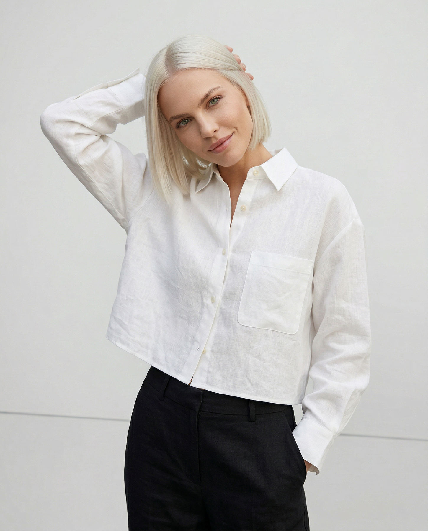 Marcela | Women's Cropped Long Sleeve Collared Shirt