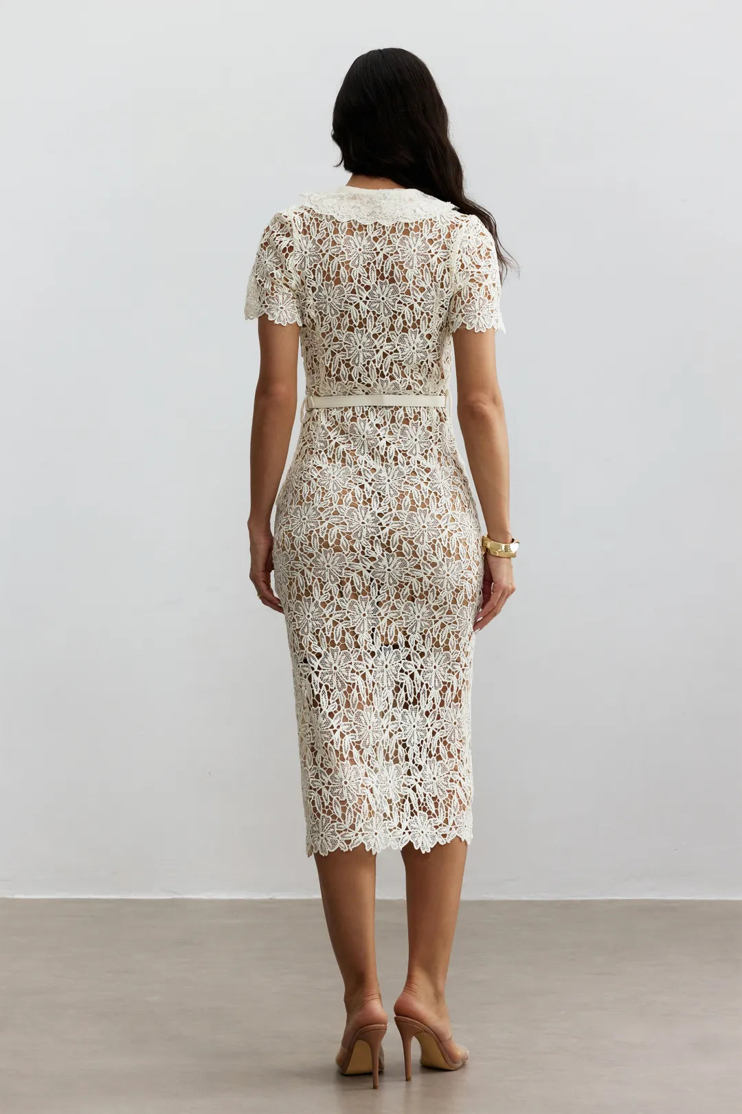 Marcy | Women’s Button Front Short Sleeve V Neck Midi Dress