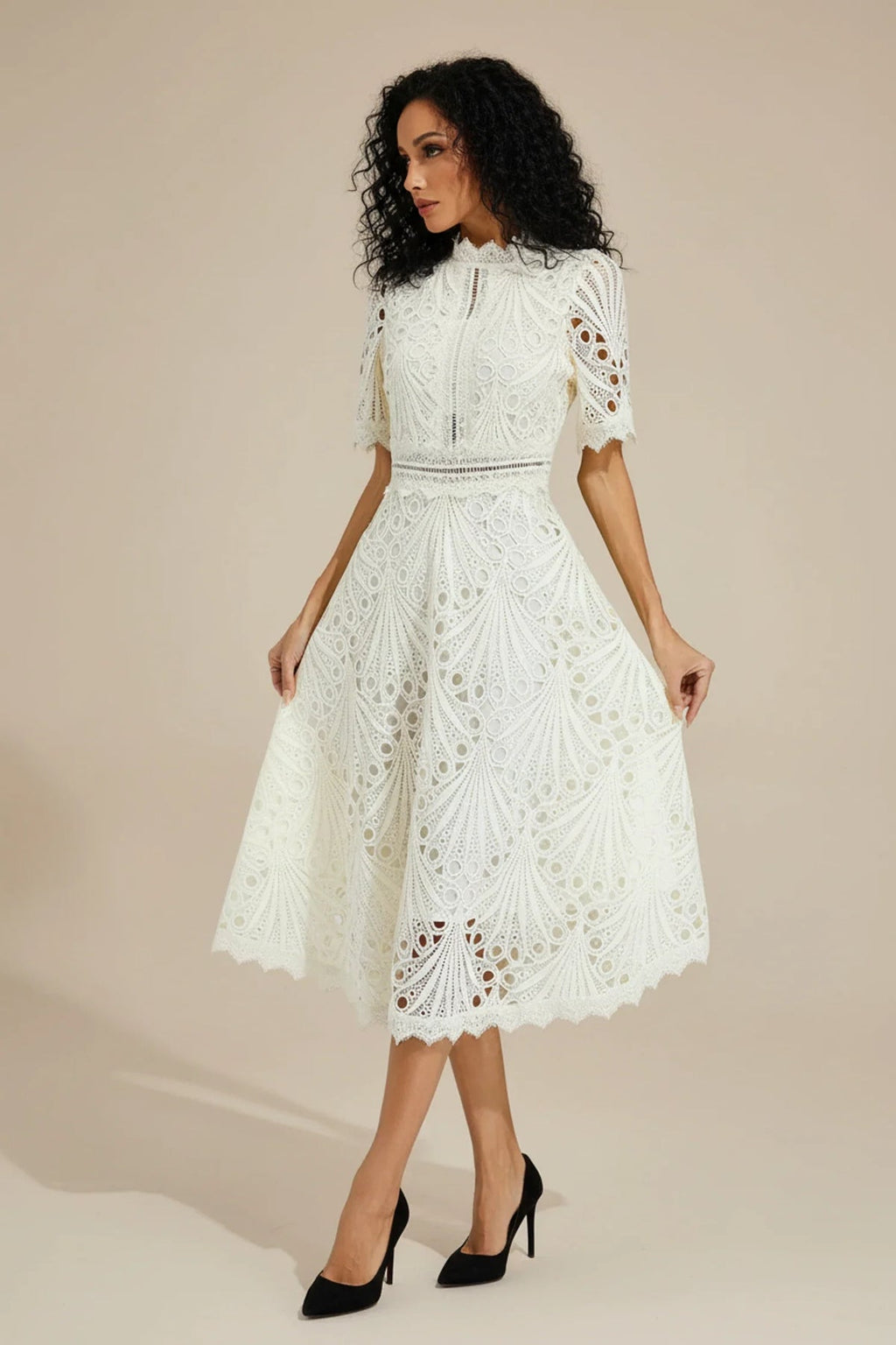 Mariah | Women's Short Sleeve Mock Neck Wedding Guest Dress