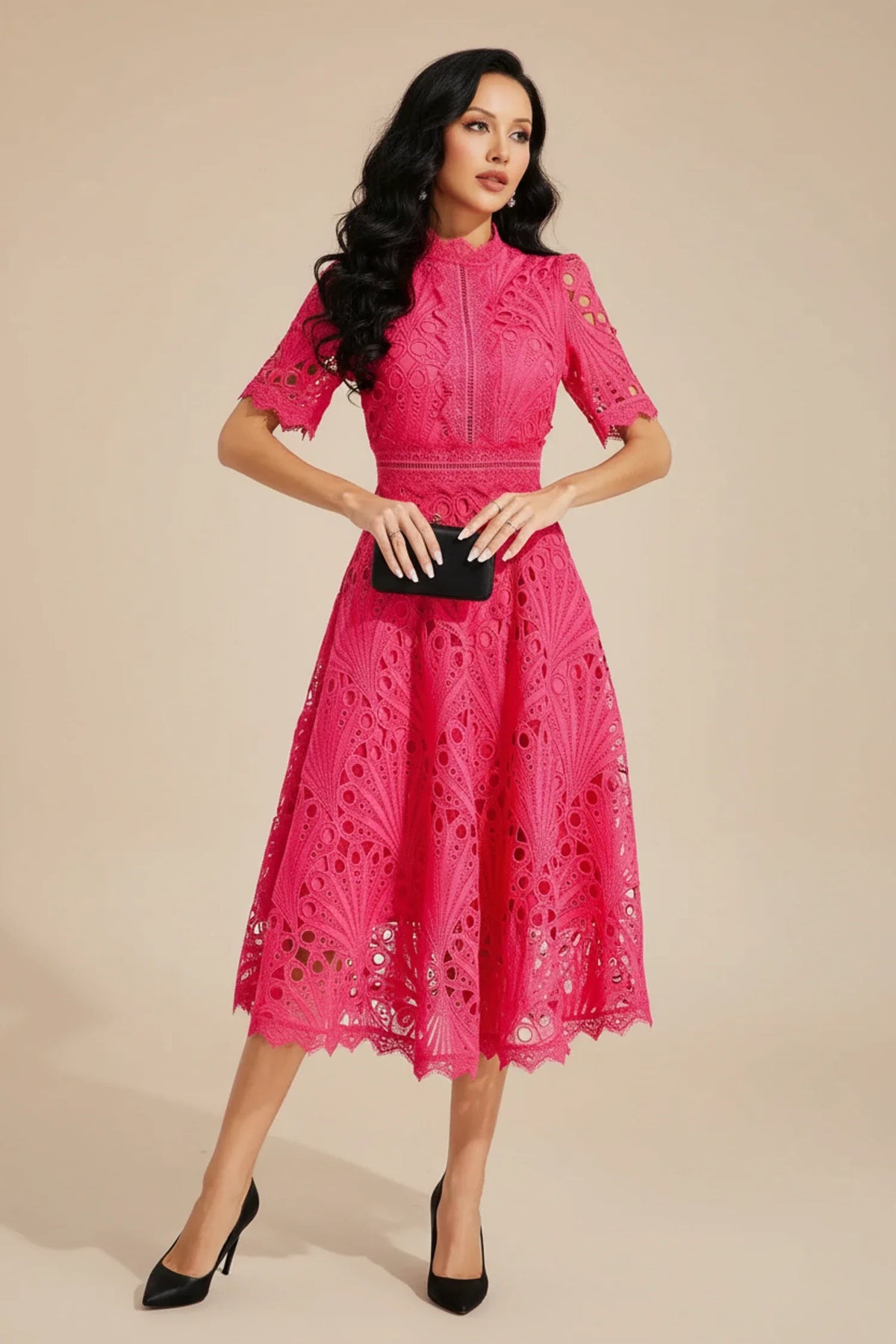 Mariah | Women's Short Sleeve Mock Neck Wedding Guest Dress