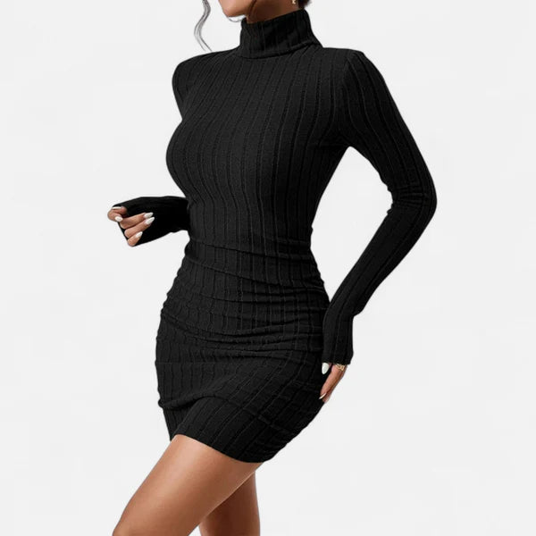 Marie | Women’s Turtleneck Long Sleeve Ribbed Mini Dress
