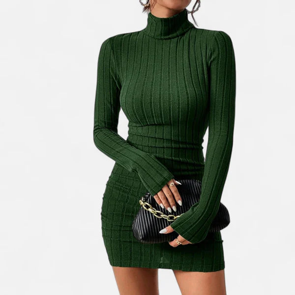 Marie | Women’s Turtleneck Long Sleeve Ribbed Mini Dress