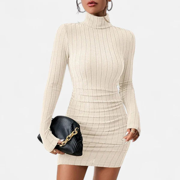 Marie | Women’s Turtleneck Long Sleeve Ribbed Mini Dress