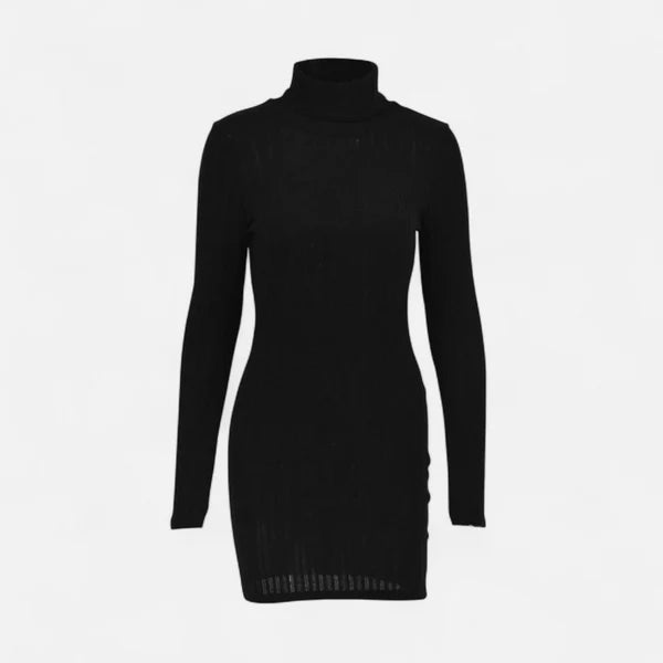 Marie | Women’s Turtleneck Long Sleeve Ribbed Mini Dress
