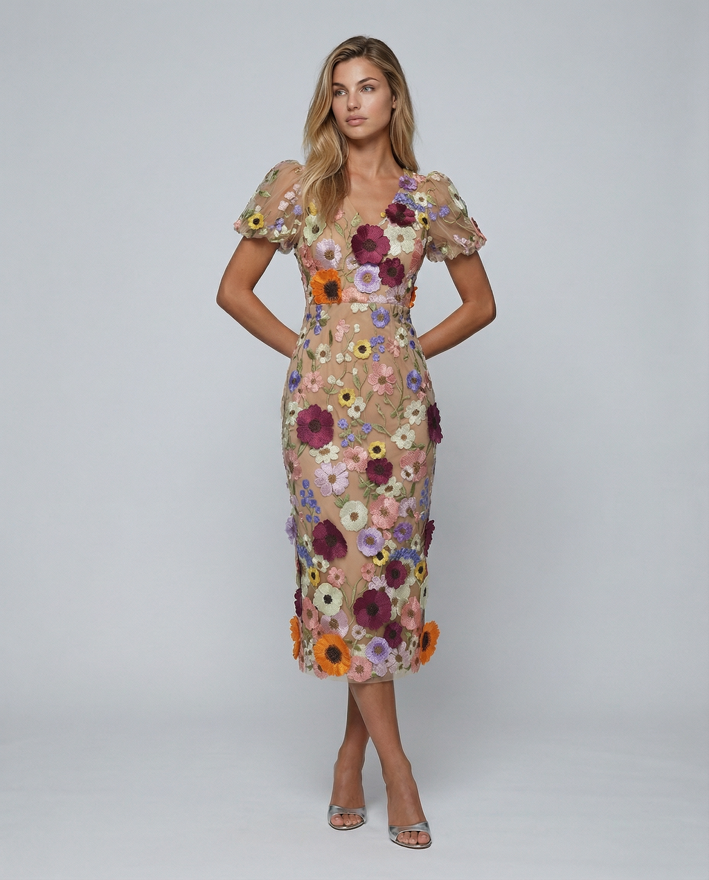 Marjorie | Women's Floral Bodycon V Neck Wedding Guest Dress