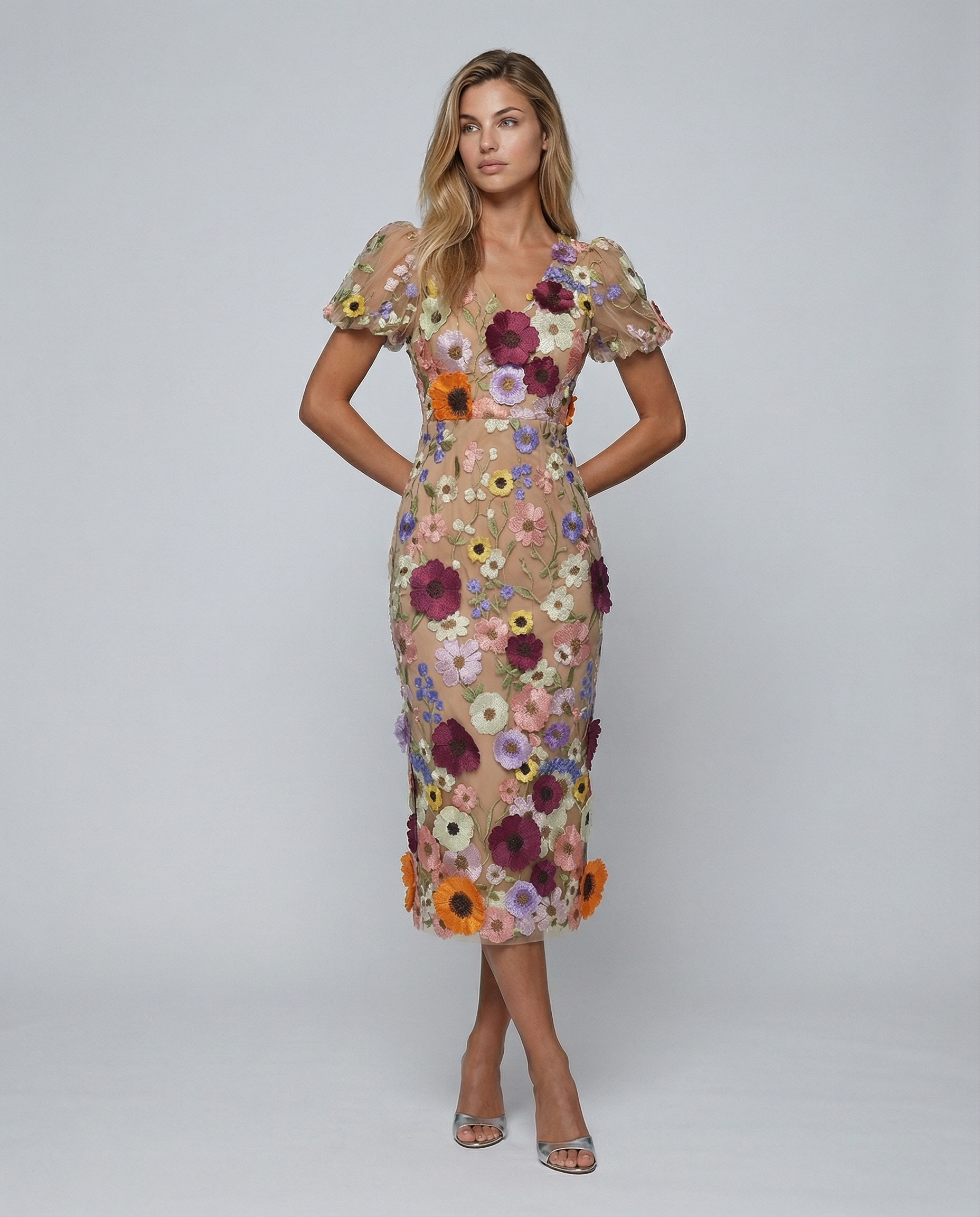 Marjorie | Women's Floral Bodycon V Neck Wedding Guest Dress