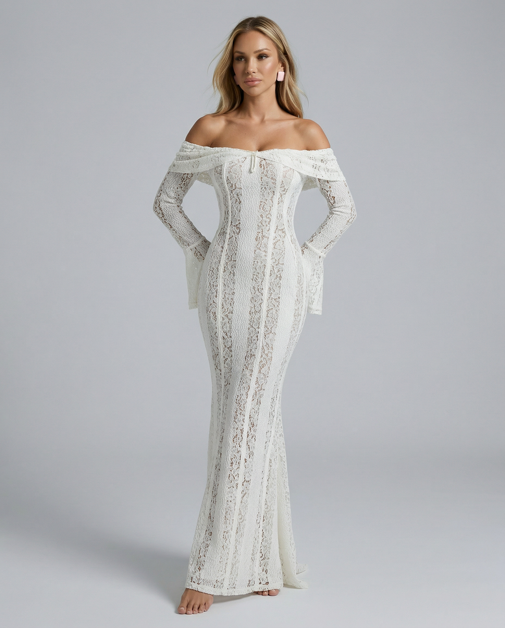 Marlene | Women's Long Sleeve Off Shoulder Wedding Guest Dress