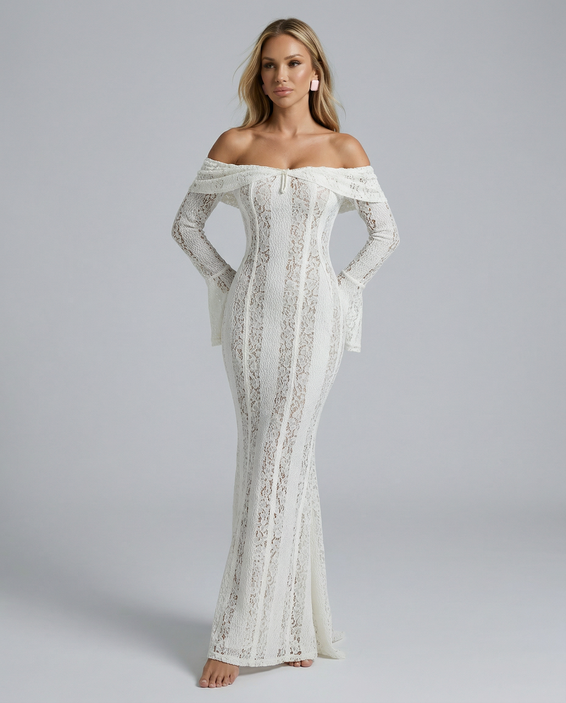 Marlene | Women's Long Sleeve Off Shoulder Wedding Guest Dress