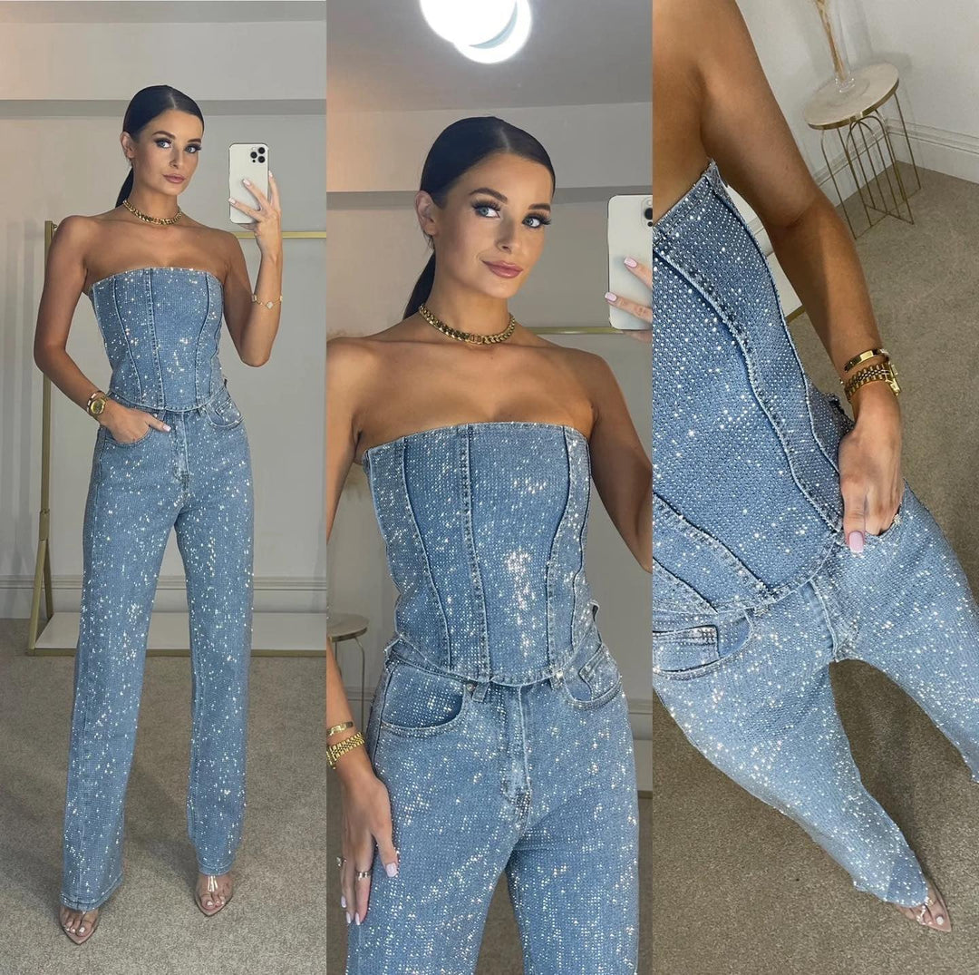 Mary | Women’s Strapless Corset Glitter Party Jumpsuit